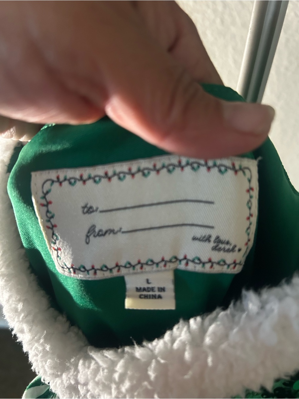 Green Sequin Elf Holiday Dress with Faux Fur Trim - Picture 3 of 3